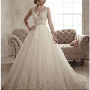 Christina Wu Cream Accented Wedding Gown size 14
